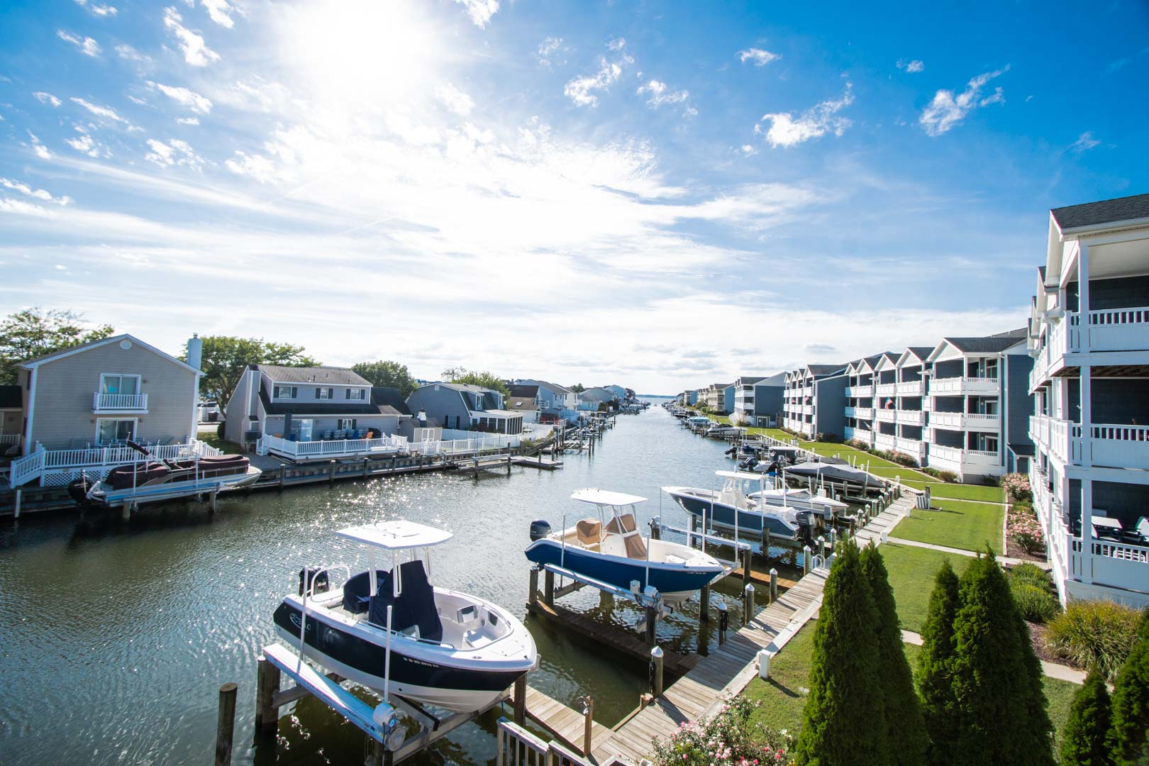 A scenic view of the boat dock at VRI's Club Ocean Villas II in Ocean City, Maryland.